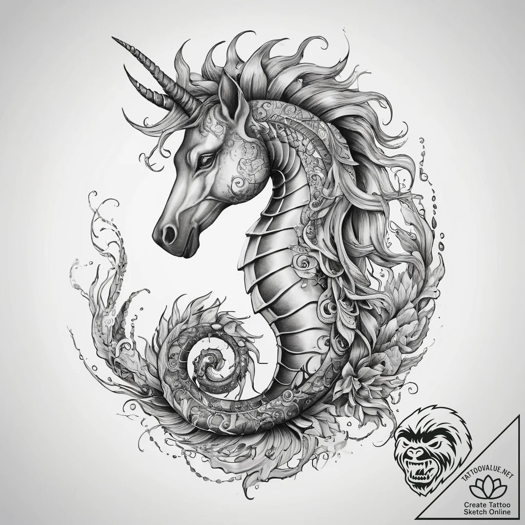 Tattoo sketch hippocampus - tattoo sketch (№1759067367_0, 28.09.2025 13:49) — tattoovalue.net