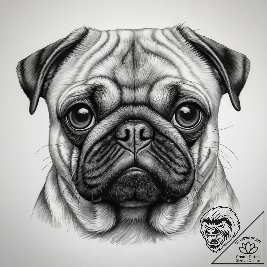 Tattoo sketch pug, artistic tattoo sketch, re... - tattoo sketch (№1759069524_0, 28.09.2025 14:25) — tattoovalue.net