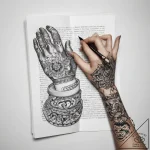 Tattoo sketch hands with a book – tattoo sketch (№1759069718_0, 28.09.2025 14:28) — tattoovalue.net