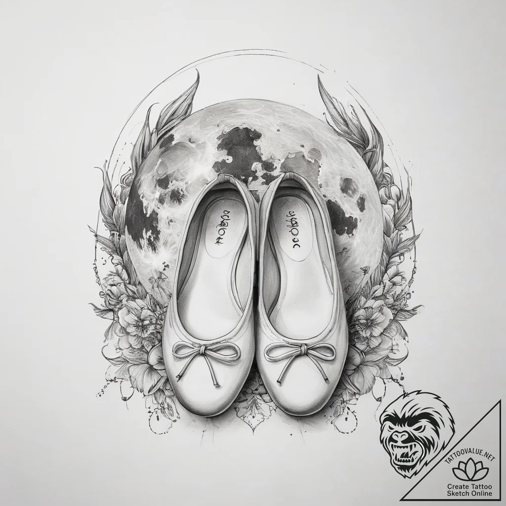 Tattoo sketch ballet flats with a moon - tattoo sketch (№1759069910_0, 28.09.2025 14:31) — tattoovalue.net