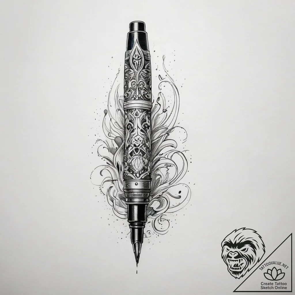 Tattoo sketch writer fountain pen - tattoo sketch (№1759070495_0, 28.09.2025 14:41) — tattoovalue.net