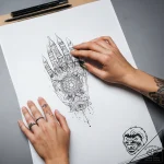 Tattoo sketch hands with a document – tattoo sketch (№1759070691_0, 28.09.2025 14:44) — tattoovalue.net