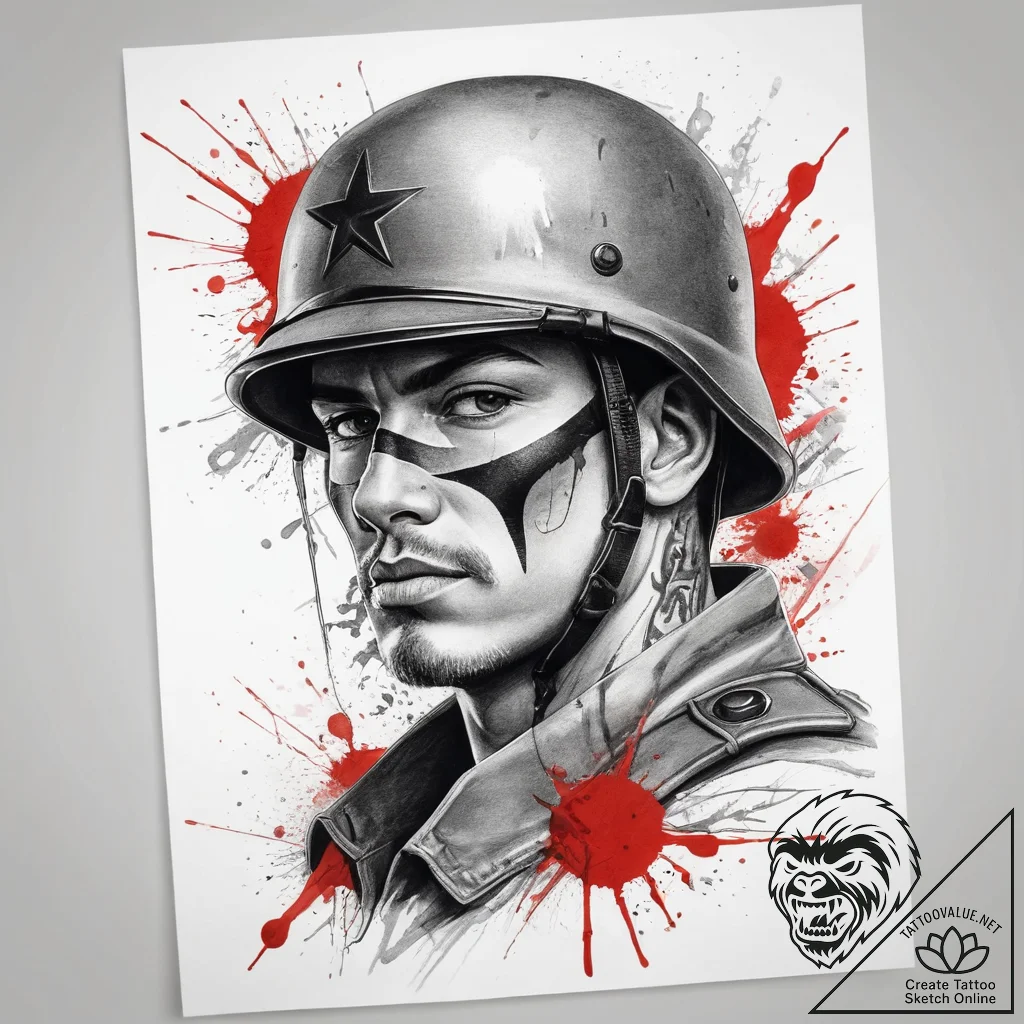 Tattoo sketch soldier with a pencil, tattoo s... - tattoo sketch (№1759071278_0, 28.09.2025 14:54) — tattoovalue.net