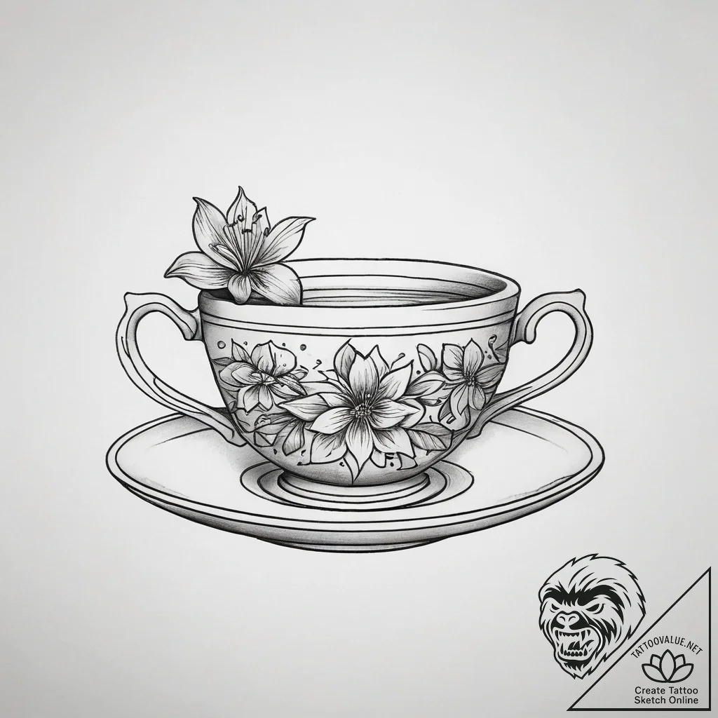 Tattoo sketch teacup tattoo, tattoo sketch de... - tattoo sketch (№1759071474_0, 28.09.2025 14:57) — tattoovalue.net