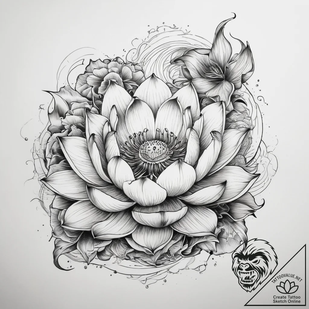 Tattoo sketch lotus with a quote, concept art... - tattoo sketch (№1759072068_0, 28.09.2025 15:07) — tattoovalue.net