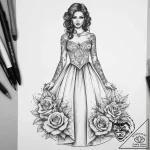 Tattoo sketch evening gown with a galaxy, tat… – tattoo sketch (№1759072457_0, 28.09.2025 15:14) — tattoovalue.net