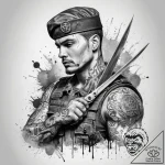 Tattoo sketch soldier with a scissors, tattoo… – tattoo sketch (№1759072653_0, 28.09.2025 15:17) — tattoovalue.net