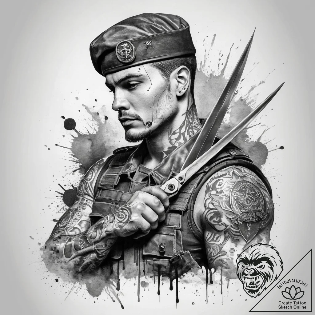 Tattoo sketch soldier with a scissors, tattoo... - tattoo sketch (№1759072653_0, 28.09.2025 15:17) — tattoovalue.net