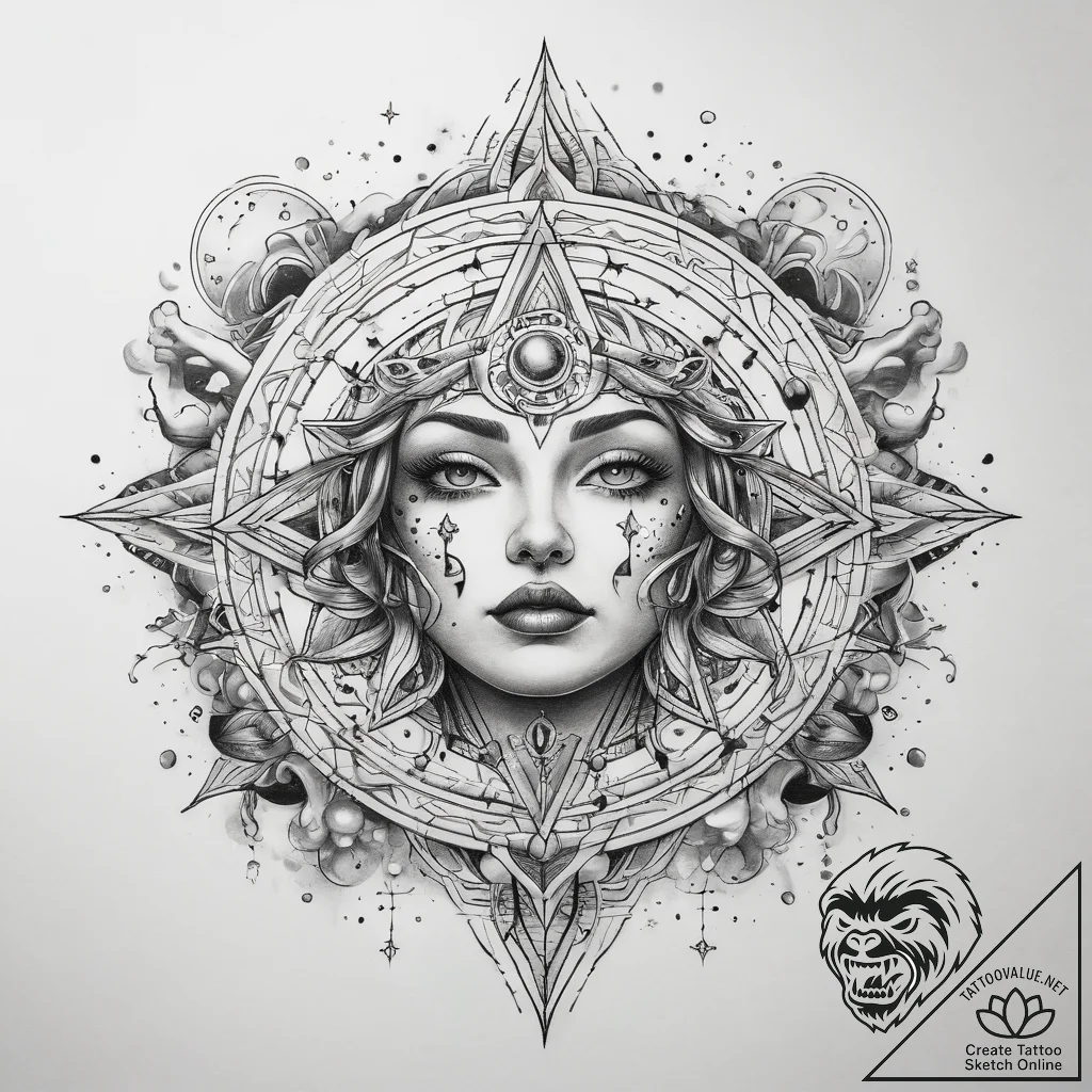 Tattoo sketch cosmic scene - tattoo sketch (№1759075581_0, 28.09.2025 16:06) — tattoovalue.net