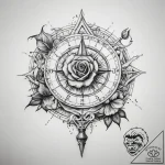 Tattoo sketch sundial with a rose – tattoo sketch (№1759078889_0, 28.09.2025 17:01) — tattoovalue.net