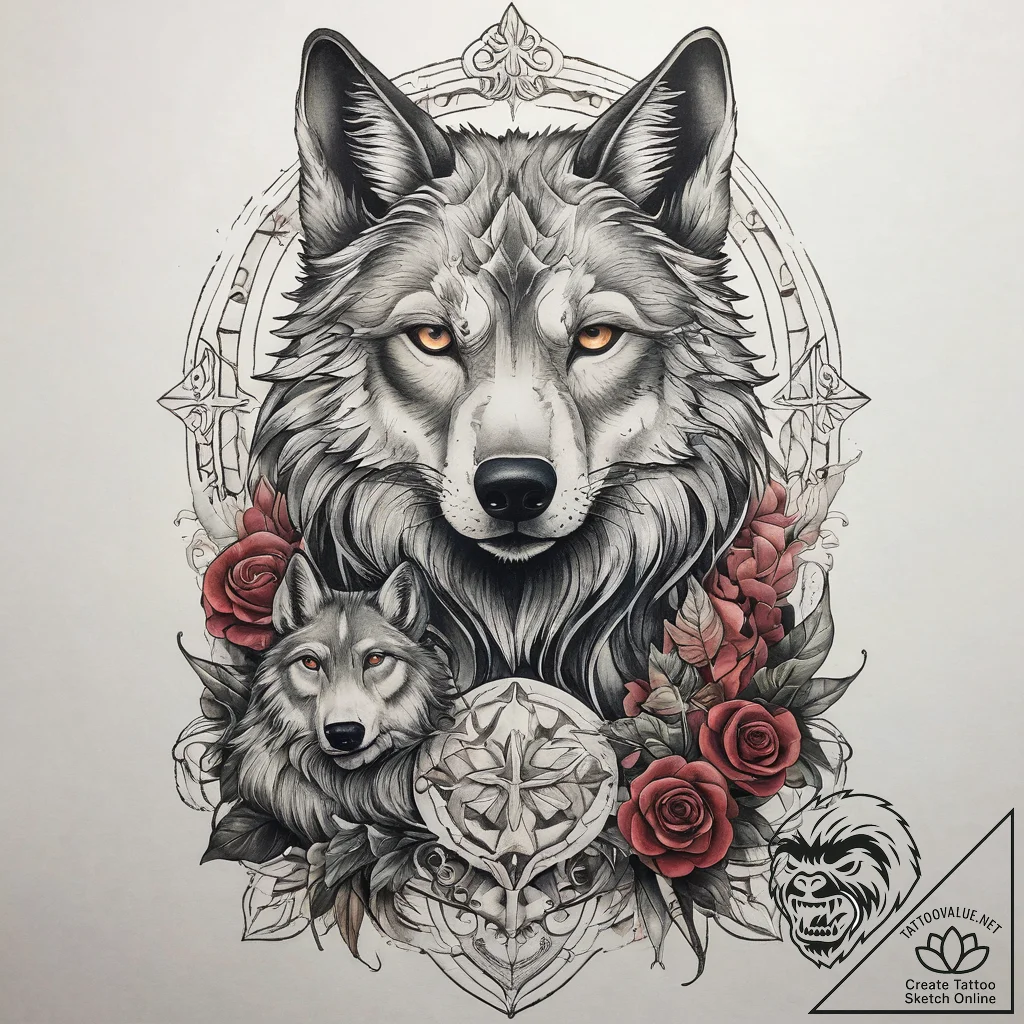 Tattoo sketch leshy with a wolf, tattoo sketc... - tattoo sketch (№1759081234_0, 28.09.2025 17:40) — tattoovalue.net