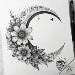 Tattoo sketch crescent moon with a flower, ta… – tattoo sketch (№1759084166_0, 28.09.2025 18:29) — tattoovalue.net