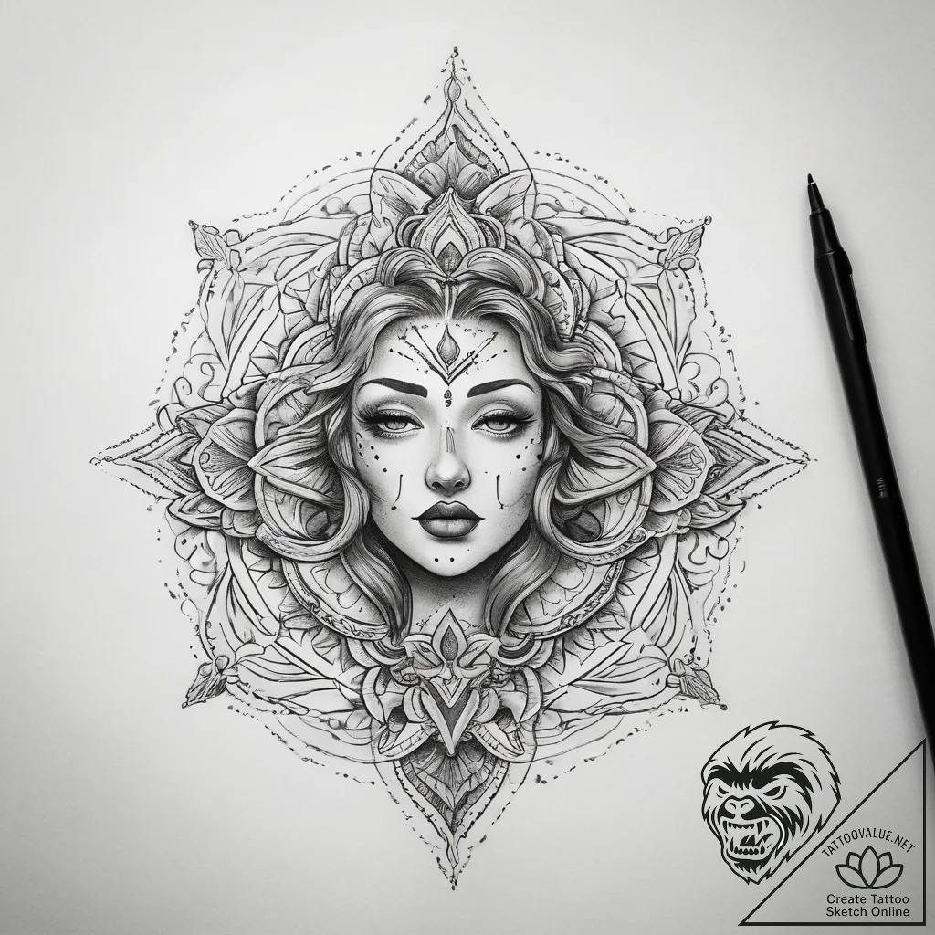 Tattoo sketch blessed character, tattoo flash... - tattoo sketch (№1759084556_0, 28.09.2025 18:35) — tattoovalue.net