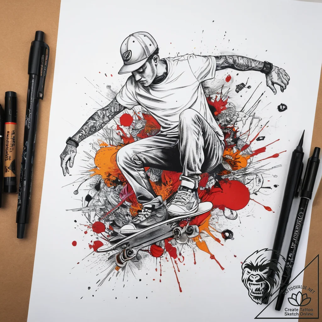 Tattoo sketch skater skate park scene, artist... - tattoo sketch (№1759085137_0, 28.09.2025 18:45) — tattoovalue.net