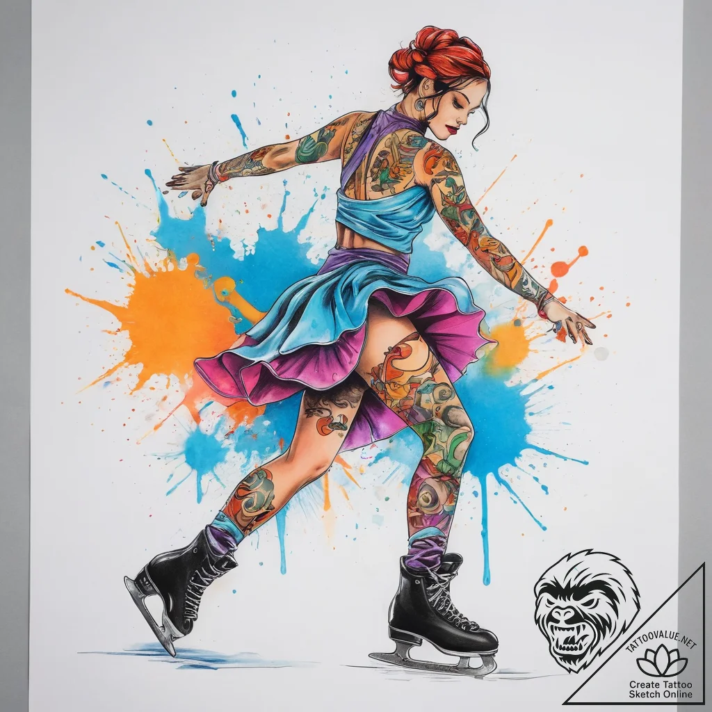 Tattoo sketch figure skating person on ice, t... - tattoo sketch (№1759085722_0, 28.09.2025 18:55) — tattoovalue.net