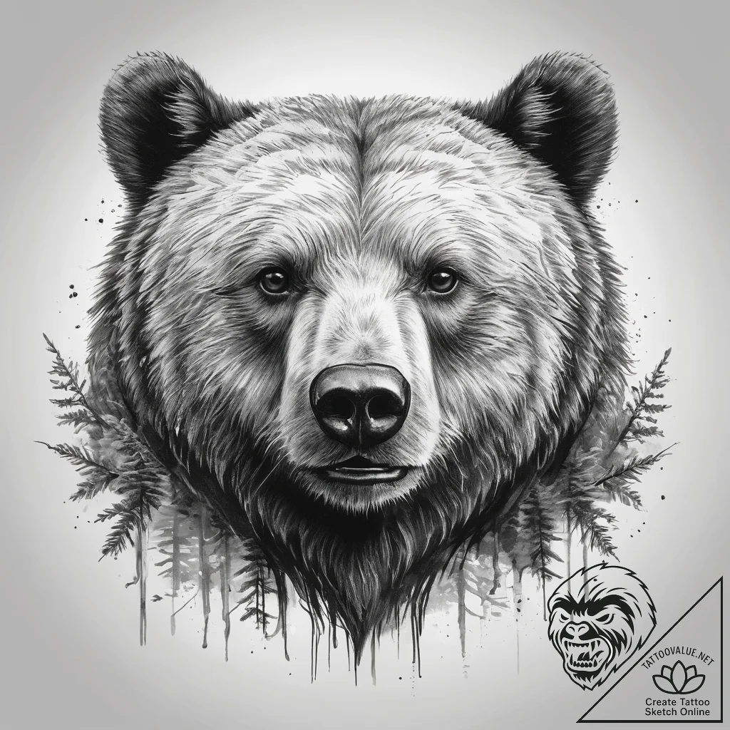 Tattoo sketch bear in forest, ink illustratio... - tattoo sketch (№1759086892_0, 28.09.2025 19:14) — tattoovalue.net
