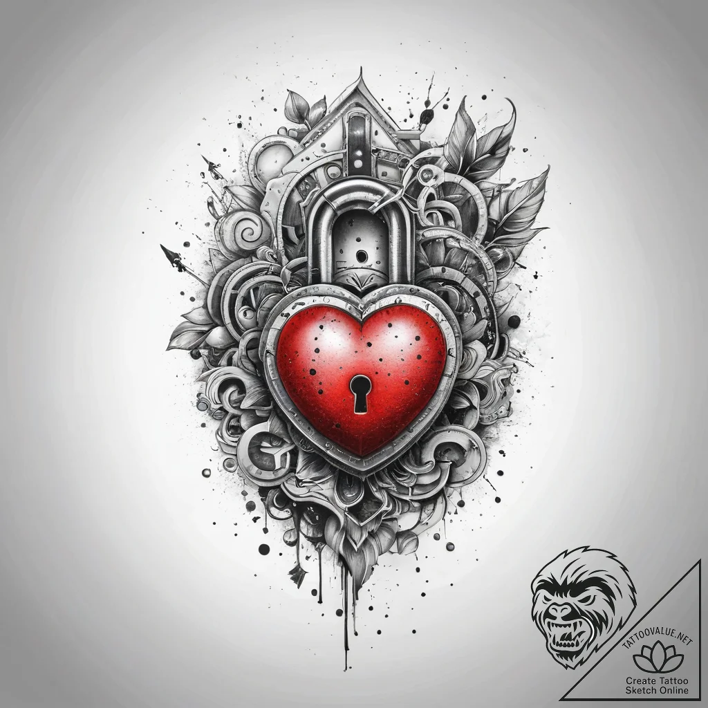 Tattoo sketch lock with a heart, concept art... - tattoo sketch (№1759087864_0, 28.09.2025 19:31) — tattoovalue.net
