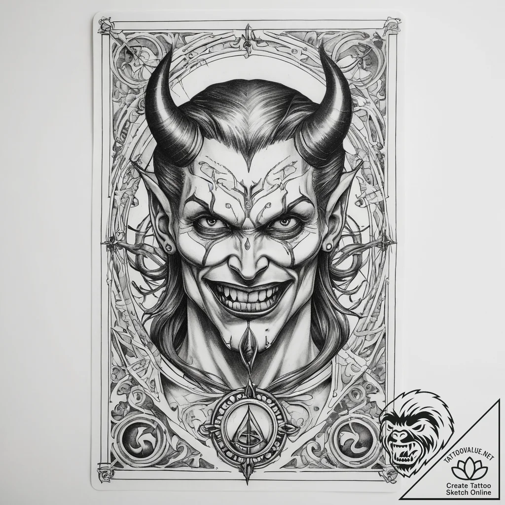 Tattoo sketch tarot card devil - tattoo sketch (№1759088832_0, 28.09.2025 19:47) — tattoovalue.net