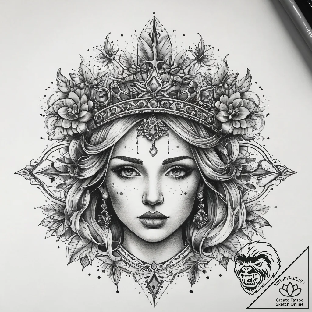 Tattoo sketch tiara, tattoo flash sheet desig... - tattoo sketch (№1759089026_0, 28.09.2025 19:50) — tattoovalue.net