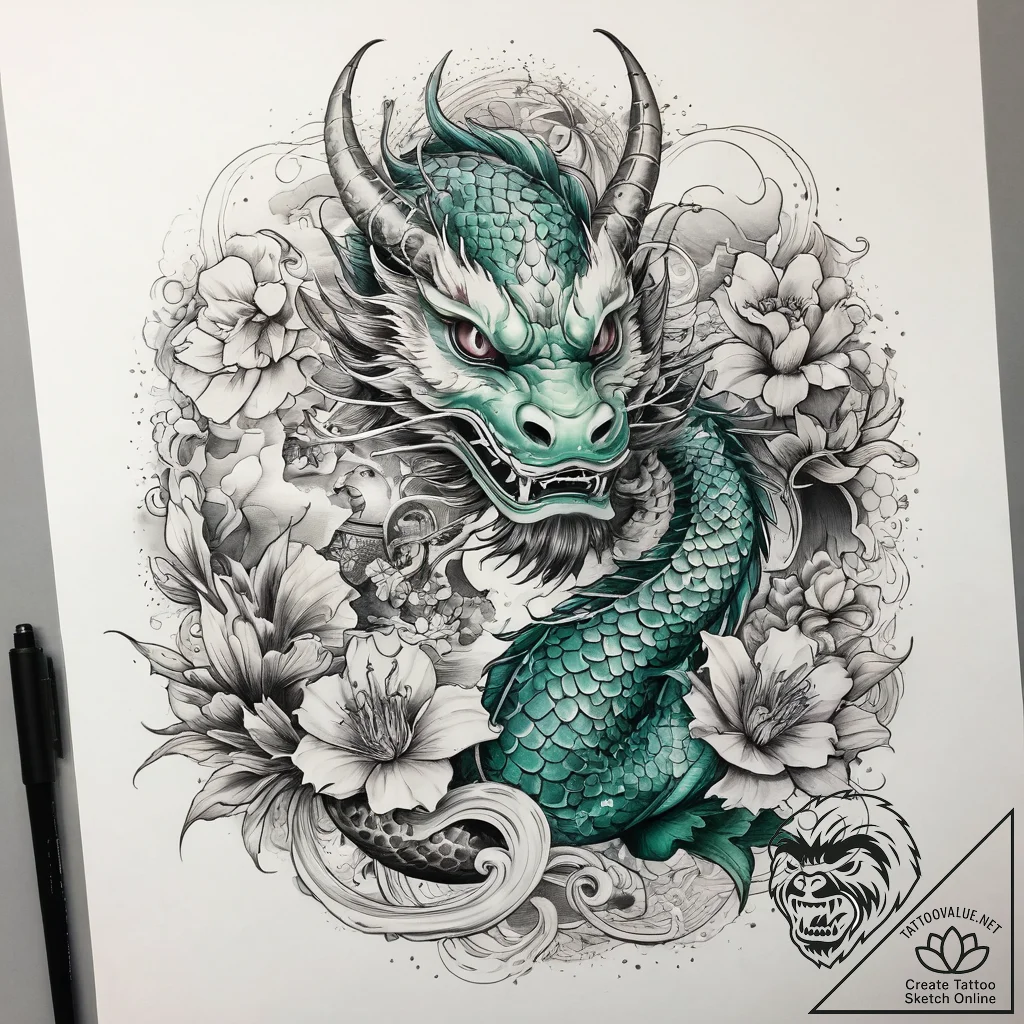 Tattoo sketch green, tattoo line art, black a... - tattoo sketch (№1759090774_0, 28.09.2025 20:19) — tattoovalue.net