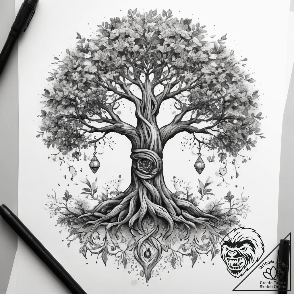 Tattoo sketch norse tree yggdrasil, tattoo fl... - tattoo sketch (№1759091356_0, 28.09.2025 20:29) — tattoovalue.net