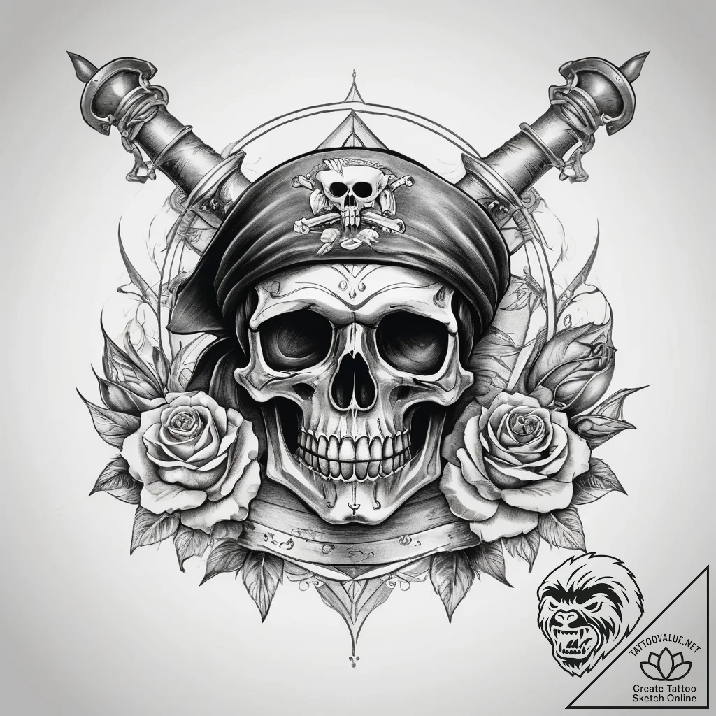 Tattoo sketch pirate flag tattoo, artistic ta... - tattoo sketch (№1759091937_0, 28.09.2025 20:38) — tattoovalue.net