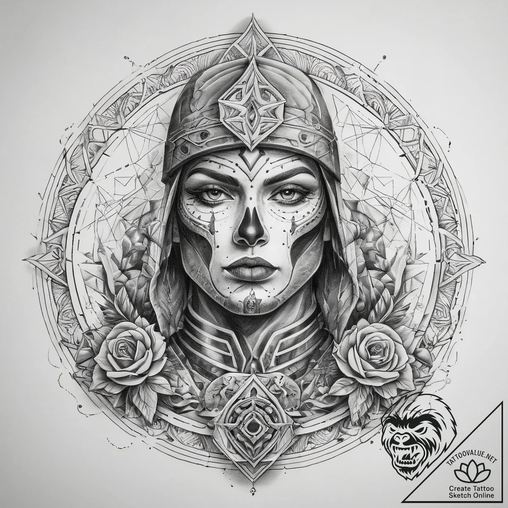 Tattoo sketch soldier with a ghost, tattoo fl... - tattoo sketch (№1759092712_0, 28.09.2025 20:51) — tattoovalue.net