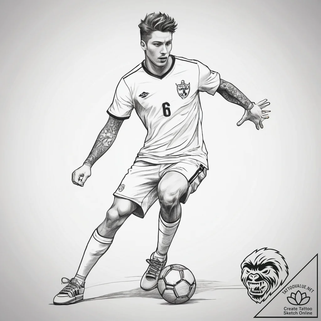 Tattoo sketch futsal player, artistic tattoo... - tattoo sketch (№1759096198_0, 28.09.2025 21:49) — tattoovalue.net