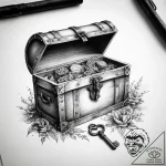 Tattoo sketch old treasure chest with a key,… – tattoo sketch (№1759097552_0, 28.09.2025 22:12) — tattoovalue.net