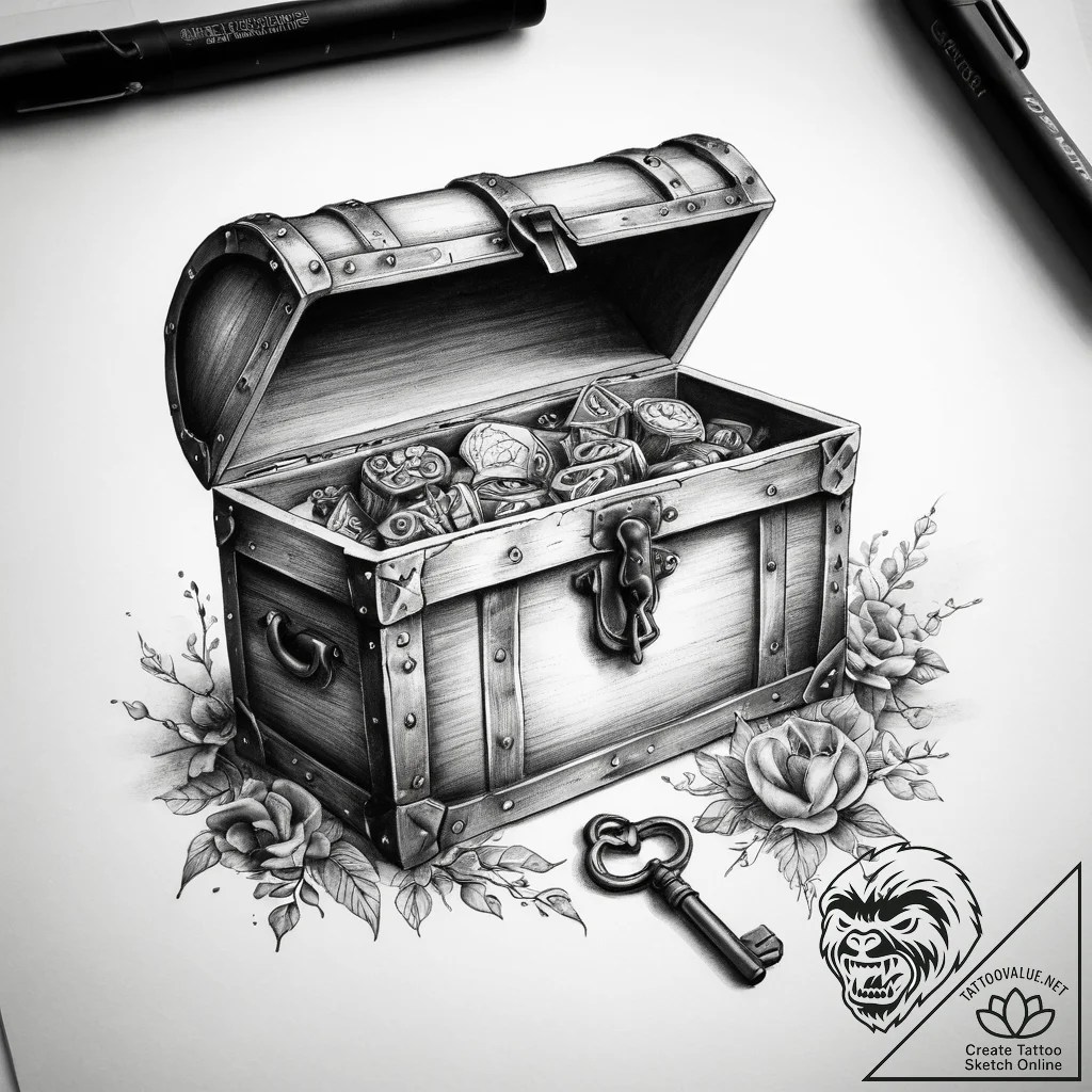 Tattoo sketch old treasure chest with a key,... - tattoo sketch (№1759097552_0, 28.09.2025 22:12) — tattoovalue.net