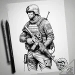Tattoo sketch soldier with a rifle, tattoo dr… – tattoo sketch (№1759097938_0, 28.09.2025 22:18) — tattoovalue.net