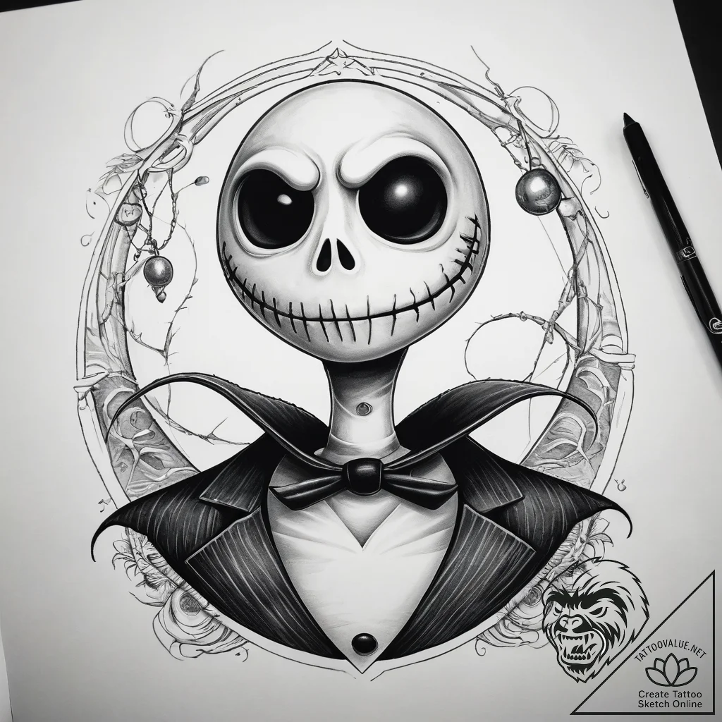 Tattoo sketch the nightmare before christmas... - tattoo sketch (№1759100263_0, 28.09.2025 22:57) — tattoovalue.net