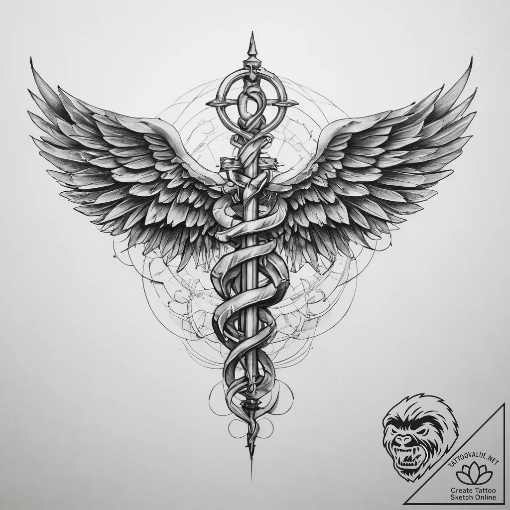 Tattoo sketch doctor caduceus symbol - tattoo sketch (№1759101620_0, 28.09.2025 23:20) — tattoovalue.net