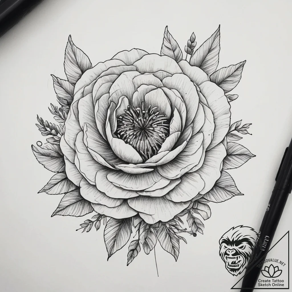 Tattoo sketch ranunculus, tattoo line art, bl... - tattoo sketch (№1759101813_0, 28.09.2025 23:23) — tattoovalue.net