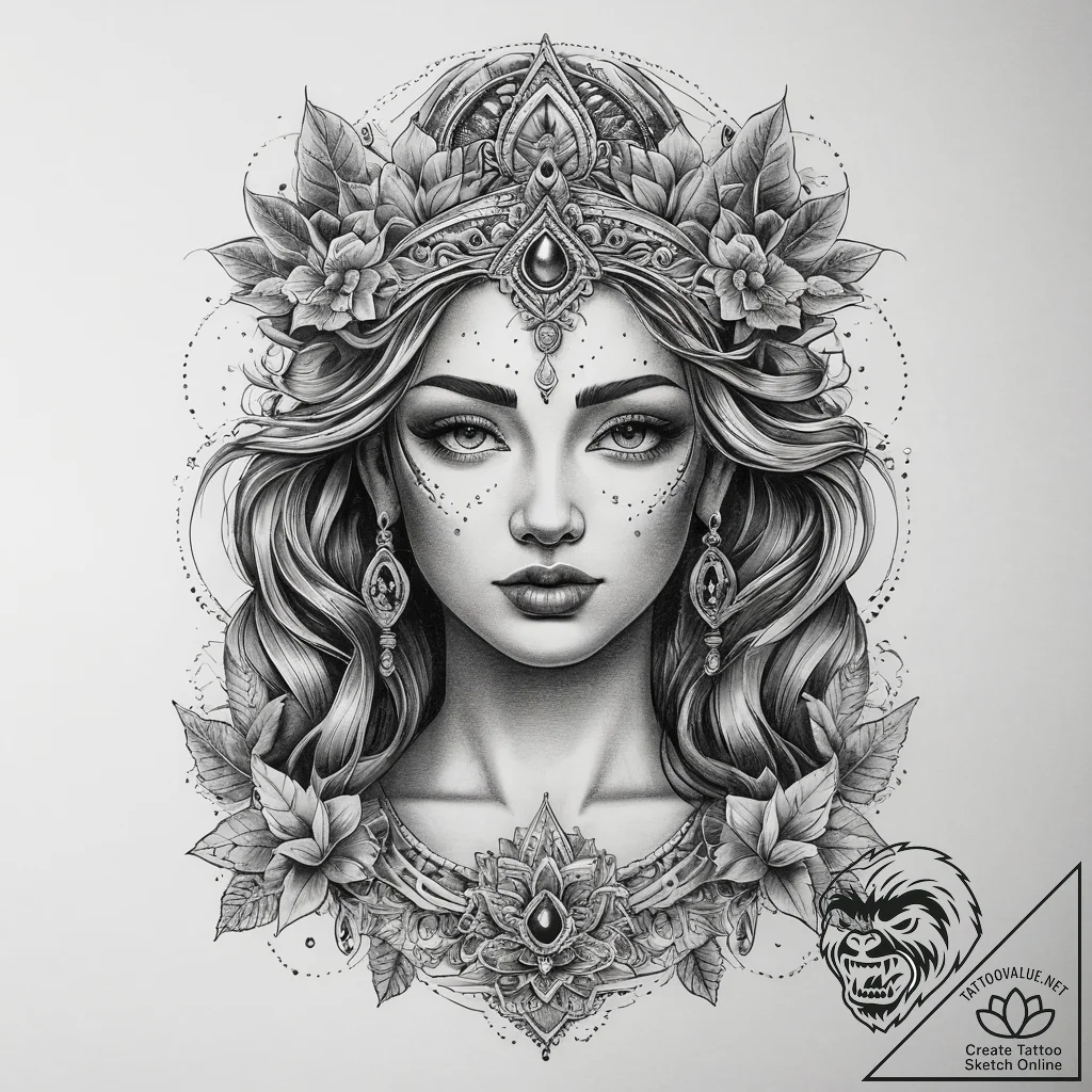 Tattoo sketch goddess tattoo, tattoo flash sh... - tattoo sketch (№1759102395_0, 28.09.2025 23:33) — tattoovalue.net