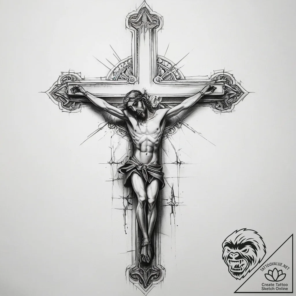 Tattoo sketch crucifix - tattoo sketch (№1759102784_0, 28.09.2025 23:39) — tattoovalue.net
