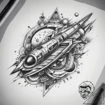 Tattoo sketch cosmic plane, tattoo flash shee… – tattoo sketch (№1759104138_0, 29.09.2025 00:02) — tattoovalue.net