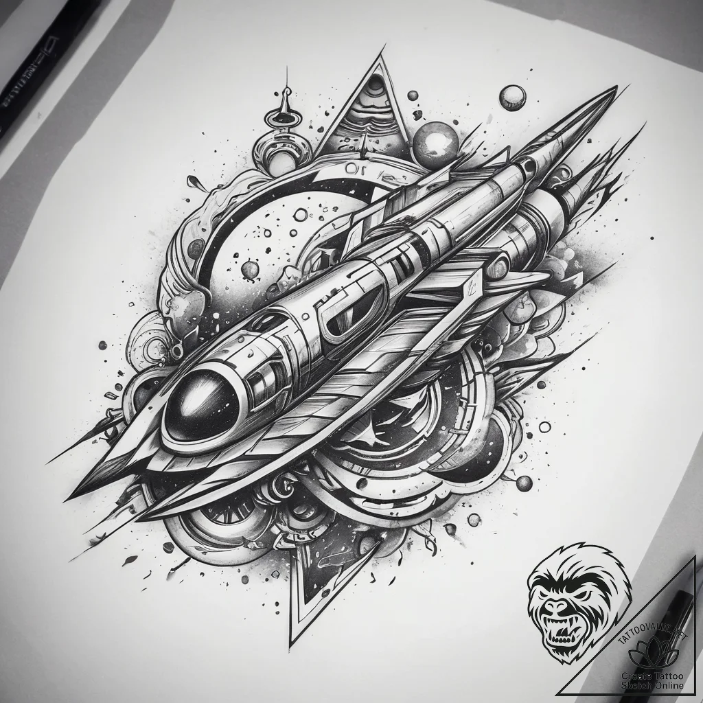 Tattoo sketch cosmic plane, tattoo flash shee... - tattoo sketch (№1759104138_0, 29.09.2025 00:02) — tattoovalue.net