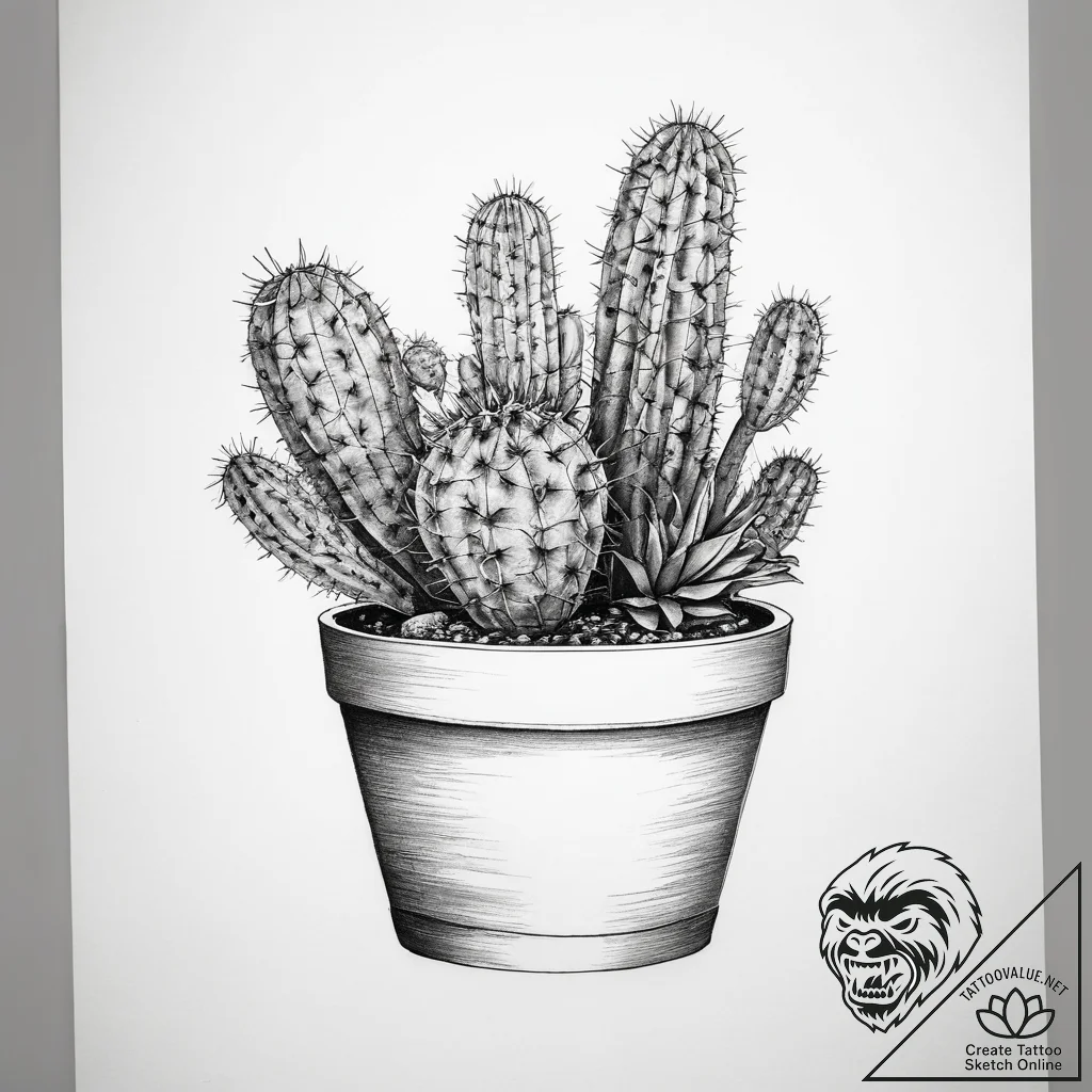 Tattoo sketch cacti in a pot, artistic tattoo... - tattoo sketch (№1759104526_0, 29.09.2025 00:08) — tattoovalue.net