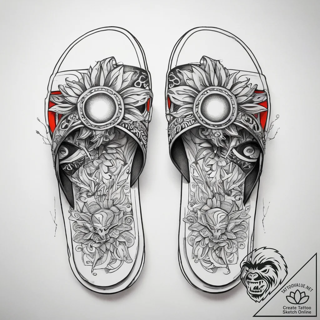 Tattoo sketch sandals with a sun, ink illustr... - tattoo sketch (№1759105115_0, 29.09.2025 00:18) — tattoovalue.net
