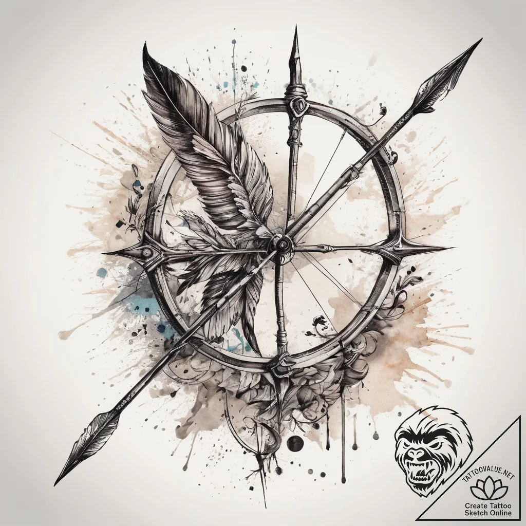 Tattoo sketch hunter bow and arrow, ink illus... - tattoo sketch (№1759106293_0, 29.09.2025 00:38) — tattoovalue.net