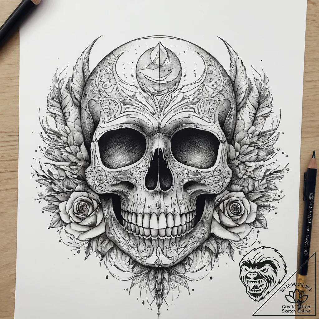 Tattoo sketch узор в виде черепа с луной, tat... - tattoo sketch (№1759106682_0, 29.09.2025 00:44) — tattoovalue.net