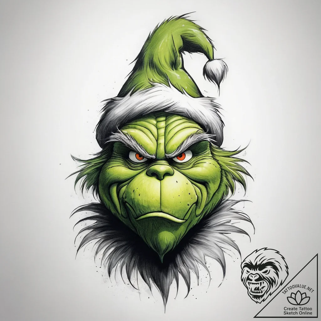 Tattoo sketch the grinch with a fur, artistic... - tattoo sketch (№1759109425_0, 29.09.2025 01:30) — tattoovalue.net