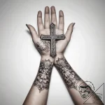 Tattoo sketch hands with a cross – tattoo sketch (№1759110986_0, 29.09.2025 01:56) — tattoovalue.net