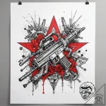 Tattoo sketch star with a machine gun, tattoo… – tattoo sketch (№1759112939_0, 29.09.2025 02:28) — tattoovalue.net