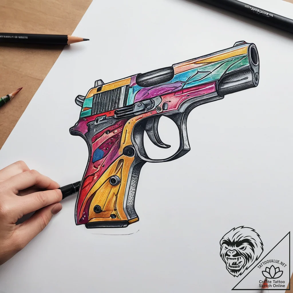 Tattoo sketch hunting a person with a gun, co... - tattoo sketch (№1759113133_0, 29.09.2025 02:32) — tattoovalue.net