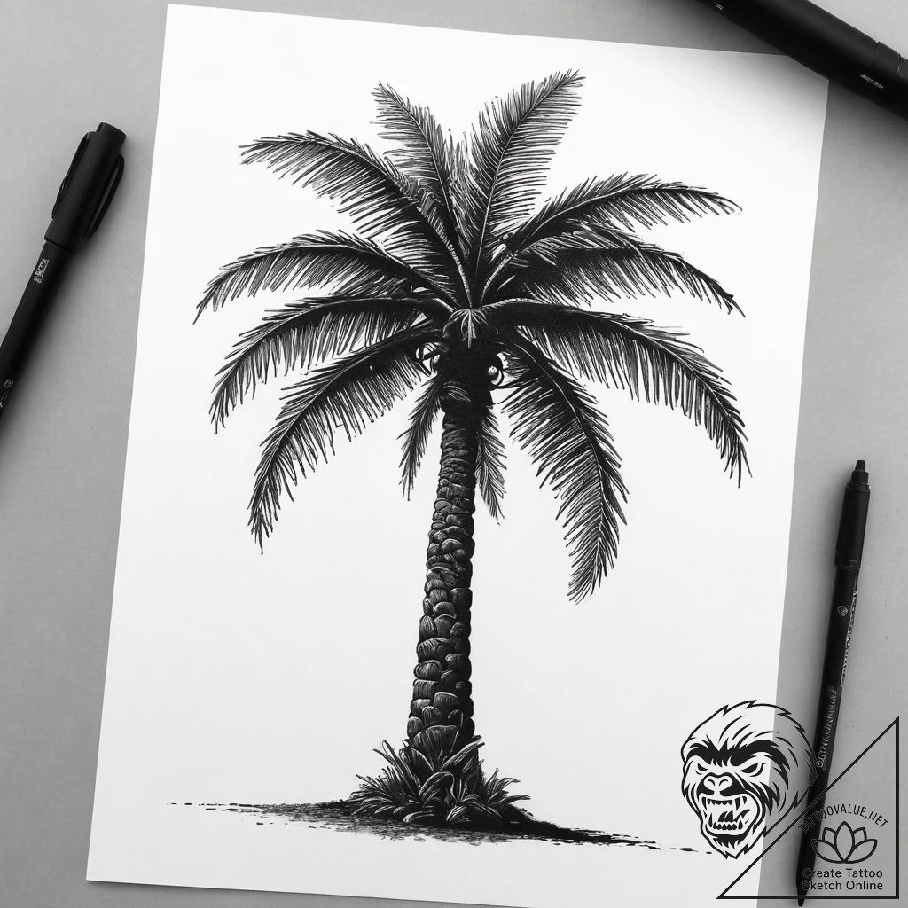 Tattoo sketch palm tree silhouette at sunset,... - tattoo sketch (№1759115085_0, 29.09.2025 03:04) — tattoovalue.net