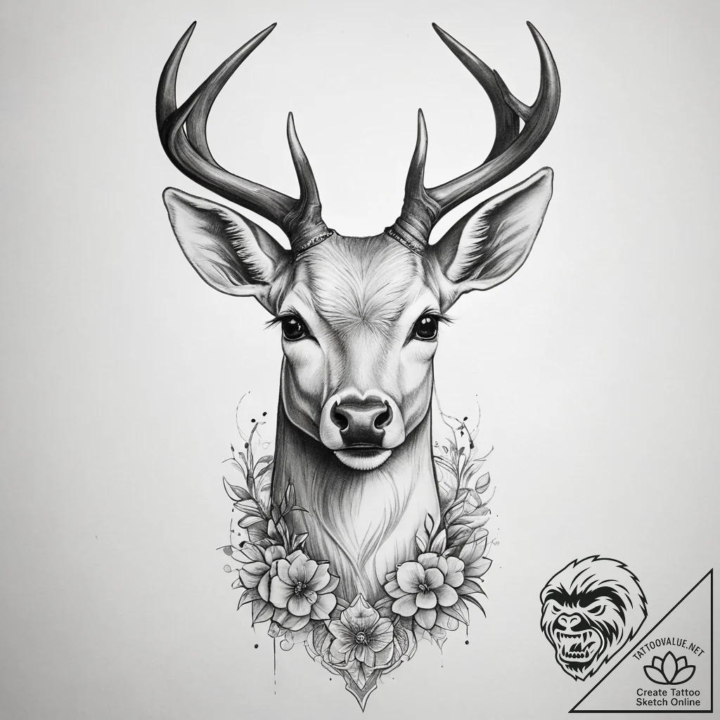 Tattoo sketch elegant doe tattoo - tattoo sketch (№1759117820_0, 29.09.2025 03:50) — tattoovalue.net
