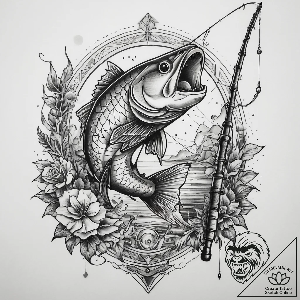 Tattoo sketch fishing a fishing rod, tattoo f... - tattoo sketch (№1759118013_0, 29.09.2025 03:53) — tattoovalue.net