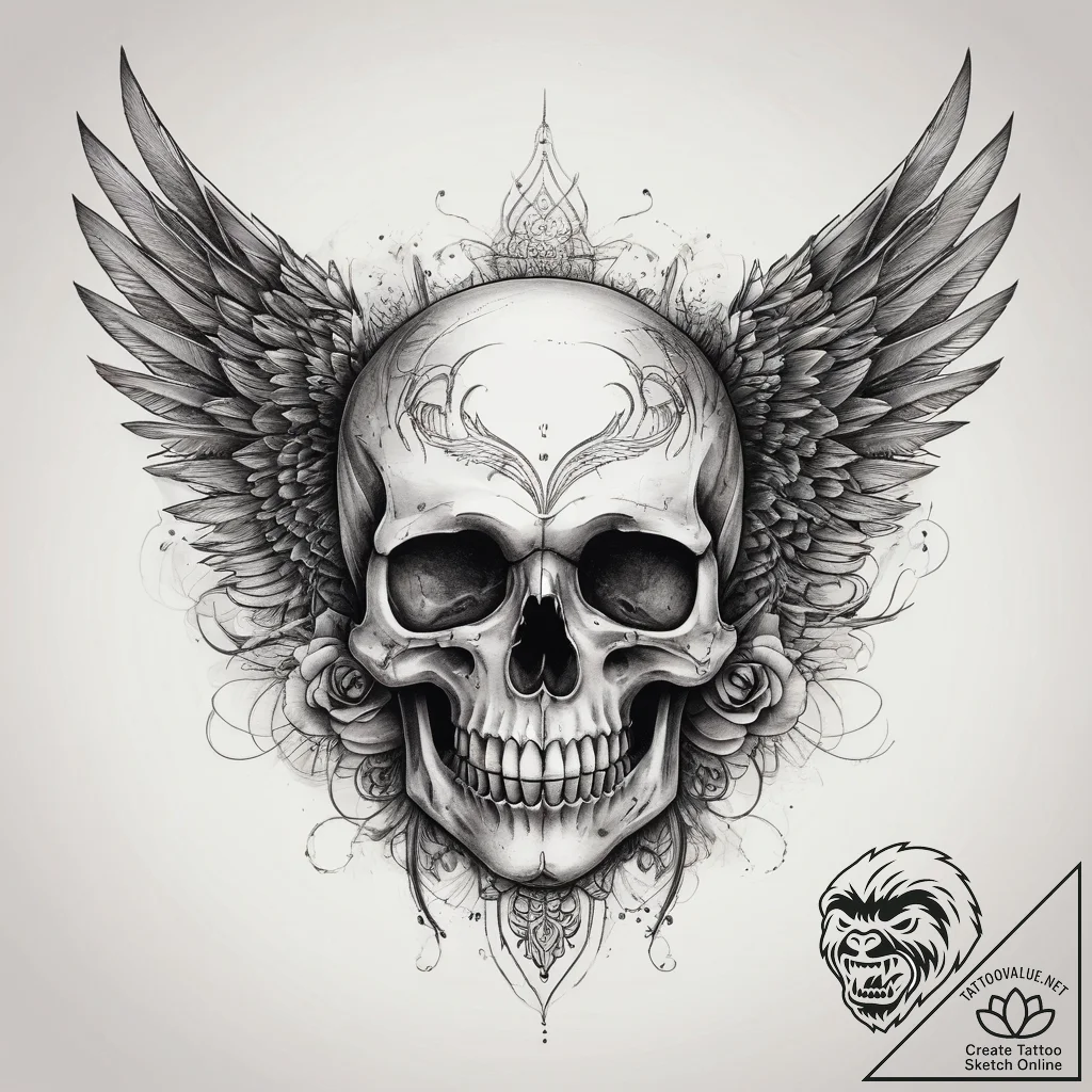 Tattoo sketch winged skull, tattoo line art,... - tattoo sketch (№1759118208_0, 29.09.2025 03:56) — tattoovalue.net